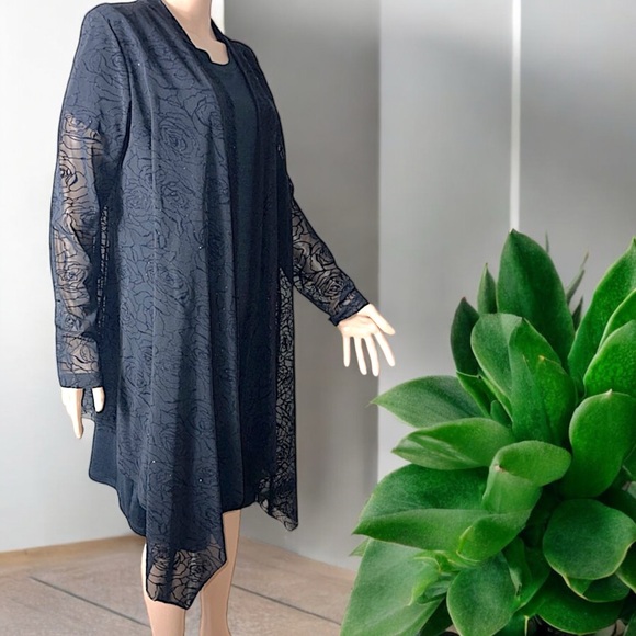Bianca Nygard Black Sheer Open Front Sparkly Rosette Emboss Mesh Cardigan - Picture 6 of 17